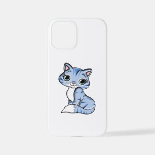 FUNDA PARA iPhone 12 MINI CUTE SONRIENDO LA KITTEN AZUL DE CIELO AZUL CON OJ