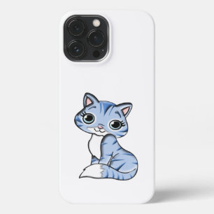 FUNDA PARA iPhone 13 PRO MAX CUTE SONRIENDO LA KITTEN AZUL DE CIELO AZUL CON OJ