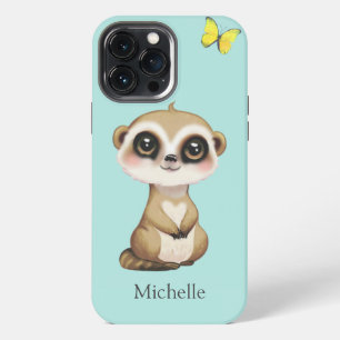 Funda Para iPhone 13 Pro Max Cute suricata y mariposa en azul turquesa