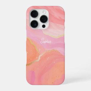 Funda Para iPhone 16 Pro Cute Sweet Pink Gold Wave Textura Personalizado fe