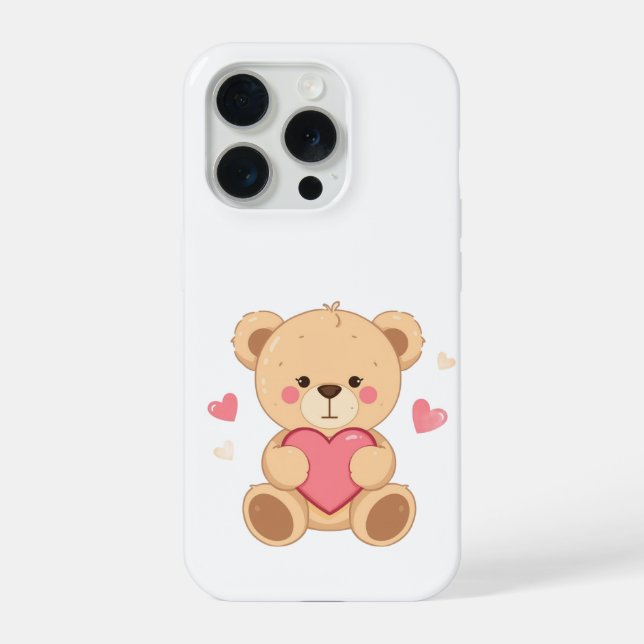 Funda Para iPhone Cute Teddy Bear Holding Heart – Valentine Love Ill (Reverso )