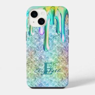 Funda Para iPhone 14 Cute Unicorn Brillo iridiscente gotas Brillo Falso