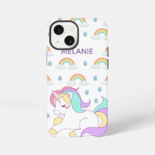 Funda Para iPhone 13 Mini Cute Unicorn y arcoíris personalizado 