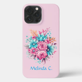 Funda Para iPhone 13 Pro Max Cute Vintage Inspired Pink and Teal Florals