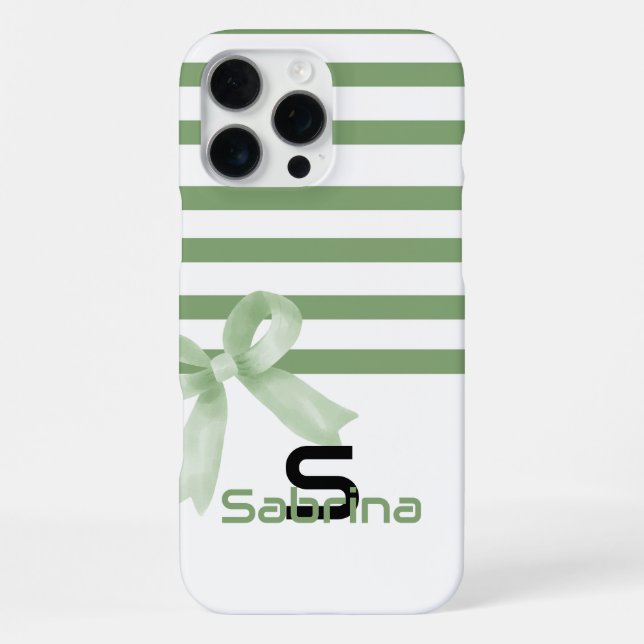 Funda Para iPhone Cute Watercolor Lazo Verde Rayas (Reverso )