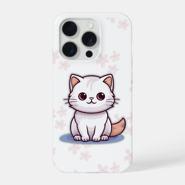 Funda Para iPhone Cute White Cat Phone Case – Pink Floral Design (Reverso )