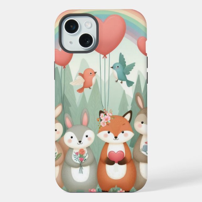 Funda Para iPhone Cute Woodland Creature rainbow valentine (Reverso )