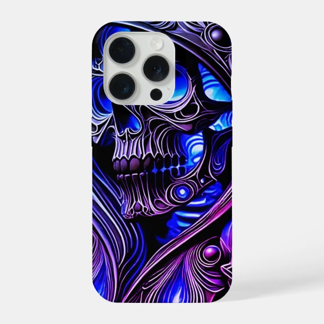 Funda Para iPhone Cyber Blue Phantom Skull - Neon Glow Edition (Reverso )