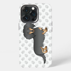 Funda Para iPhone 13 Pro Dachshund Cartoon Perro Peludo Largo Negro y Canel