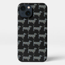 Dachshund Daxie Dog Cute Silhouette Grid Black