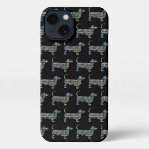 Dachshund Daxie Dog Cute Silhouette Grid Black