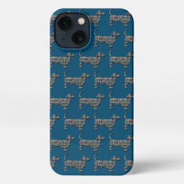 Dachshund Daxie Dog Cute Silhouette Grid Blue