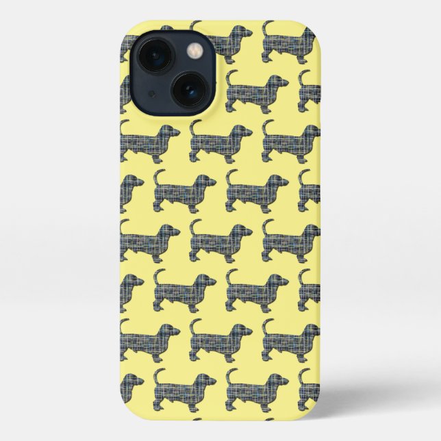 Funda Para iPhone Dachshund Daxie Dog Cute Silueta Curio Amarillo (Reverso )