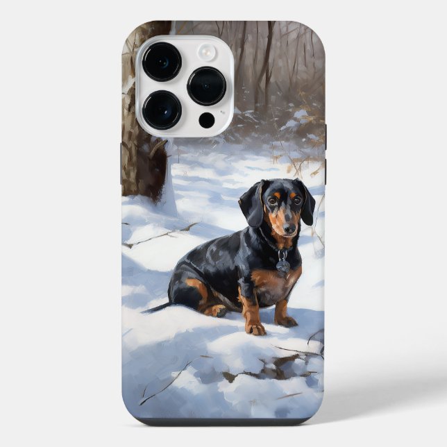 Funda Para iPhone Dachshund Deja que nieve Navidad (Reverso )