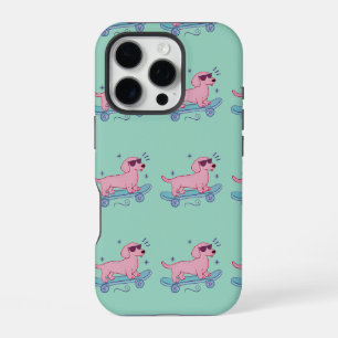 Funda Para iPhone 16 Pro Dachshund genial en monopatín Arte divertido de