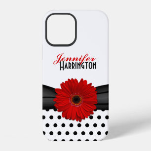 Funda Para iPhone 12 Dalia Gerbera Roja Chic Lunares