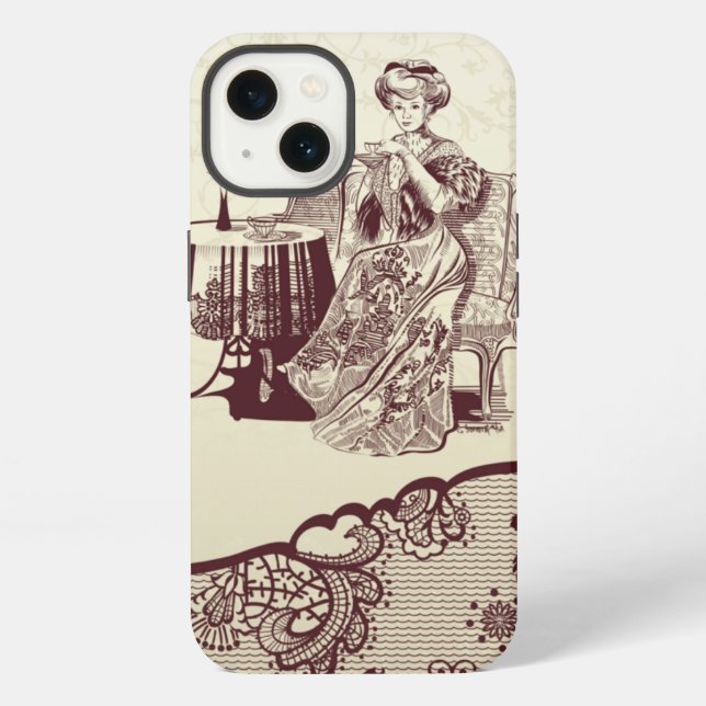 Funda Para iPhone Dama bebe té (Reverso )