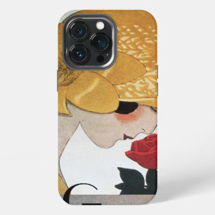 FUNDA PARA iPhone 13 PRO DAMA CON MONOGRAMA DE ROSA ROJA
