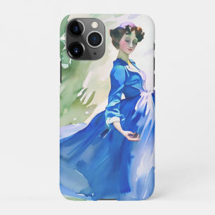 Funda Para iPhone 11Pro Dama con vestido azul - Pintura de color de agua