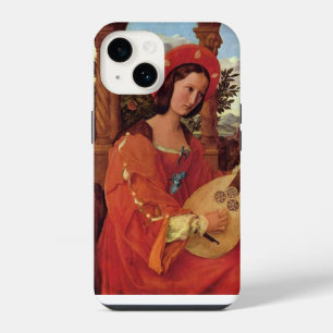 Funda Para iPhone 14 Dama del Renacimiento en rojo tocando el laúd
