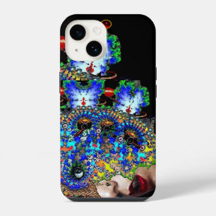 Funda Para iPhone 14 DAMA EFÍMERA Con Máscara Fractal Negra Azul