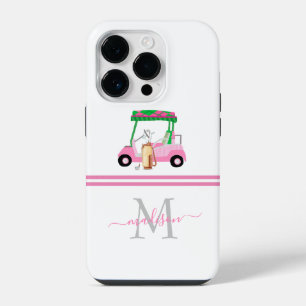 Funda Para iPhone 14 Pro Dama golfista nombre monograma personalizado 