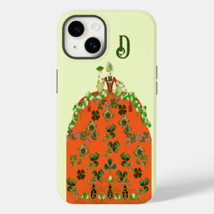 Funda Para iPhone 14 DAMA NARANJA, TRÉBOLES Monograma del día de San Pa