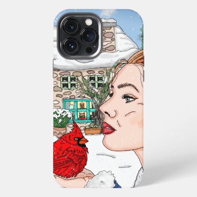 Funda Para iPhone Dama y cardenal por arte de cabaña inglés (Reverso )