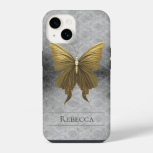 Funda Para iPhone 14 Damasco de mariposa con joyas de oro