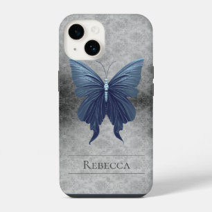 Funda Para iPhone 14 Damasco de mariposa con manchas azules
