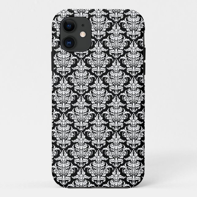 Funda para iPhone Damask - Blanco sobre Negro (Reverso)