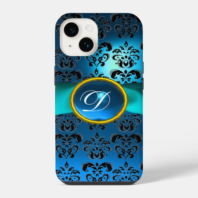 Funda Para iPhone DAMASK CHICA MONOGRAM cinta azul (Reverso )