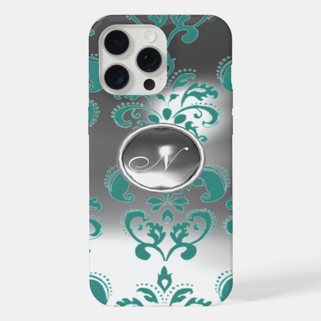 Funda Para iPhone DAMASK GEM MONOGRAM azul blanco (Reverso )