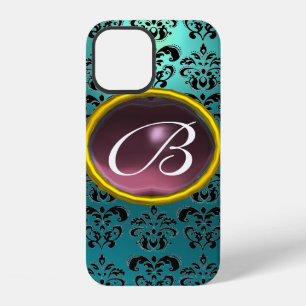 Funda Para iPhone 12 DAMASK GEM MONOGRAM azul púrpura