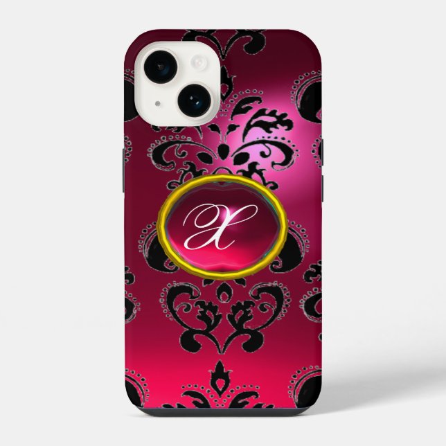 Funda Para iPhone DAMASK GEM MONOGRAM rosa (Reverso )