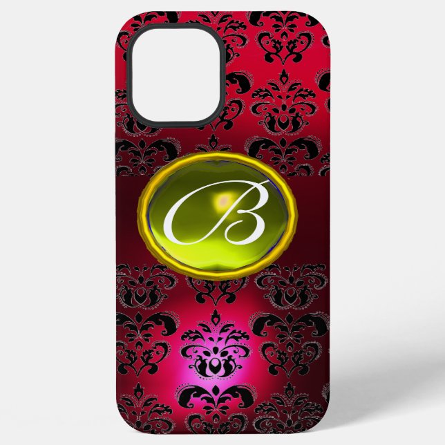 Funda Para iPhone DAMASK GEM MONOGRAM Topaz amarillo ,Ruby rojo (Reverso )