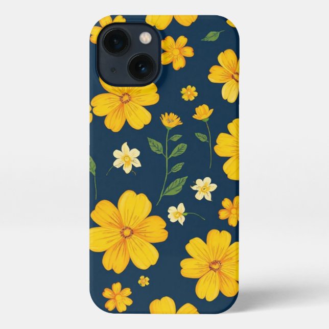 Funda Para iPhone Dark Background Yellow Floral (Reverso )