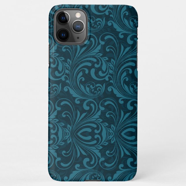 Funda Para iPhone Dark teal floral damask pattern (Reverso)