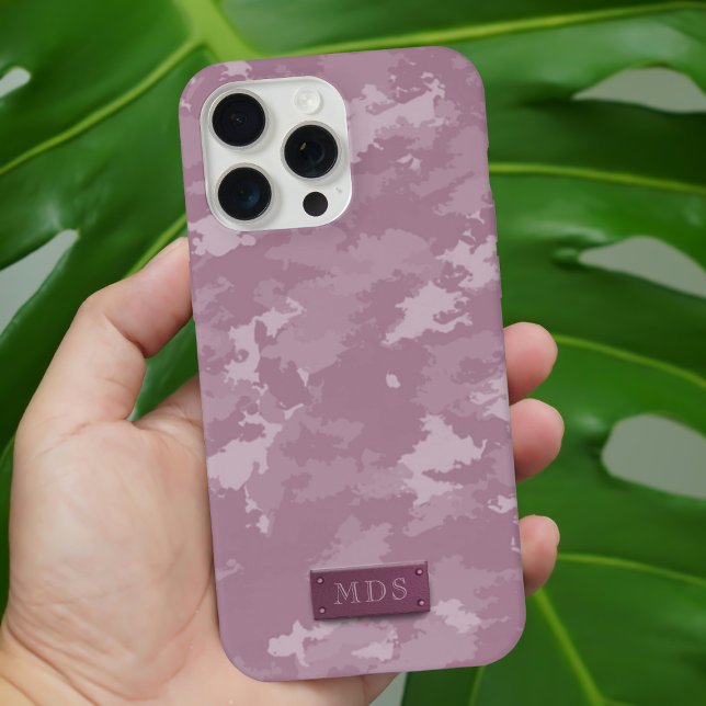 Funda para iPhone de camuflaje rosa de moda (Just add your initials)