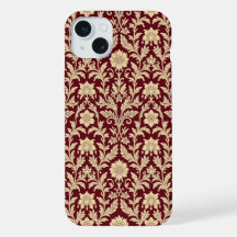 Funda para iPhone de Damasco Floral Crema Borgoña