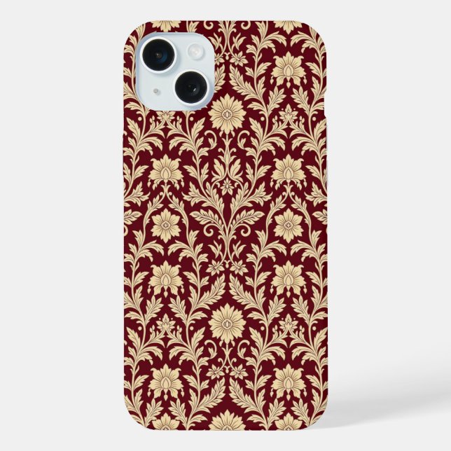 Funda para iPhone de Damasco Floral Crema Borgoña (Reverso )