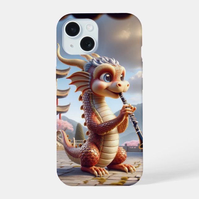 Funda para iphone de dragón tocando clarinete (Reverso )