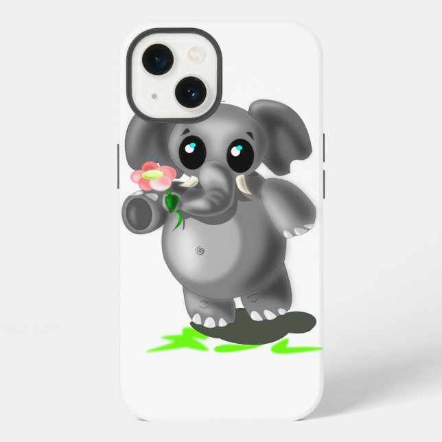 Funda para iPhone de Elefante Lindo con Flor (Reverso )