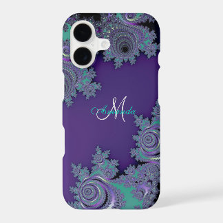 Funda para iPhone de encaje fractal morado con mon