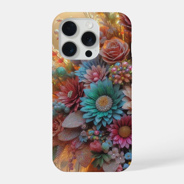 Funda para iPhone de flores con purpurina (Reverso )