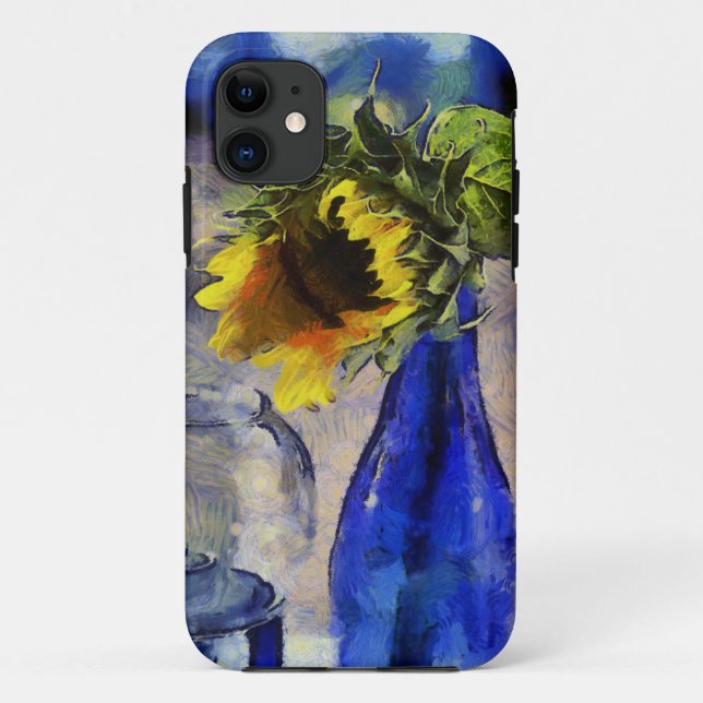 Funda para iPhone de girasol azul y amarillo 5 (Reverso)
