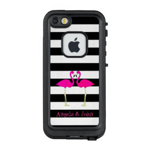 Funda FRÄ’ De LifeProof Para iPhone SE/5/5s Flamencos rosas, negro, franjas blancas personaliz