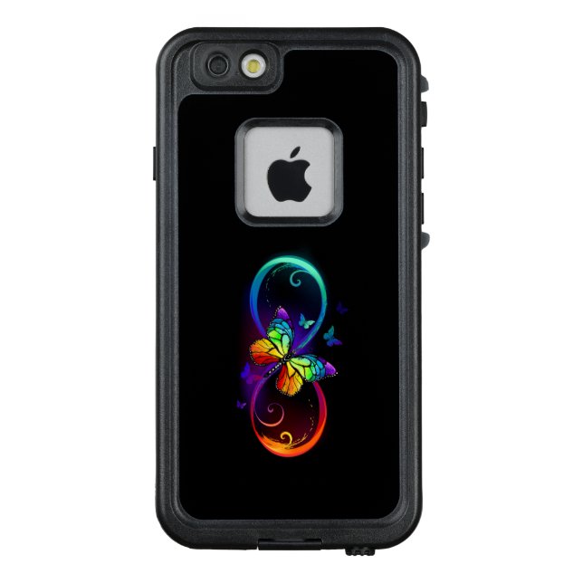 Funda Para iPhone De LifeProof Infinito vibrante con mariposa arco iris sobre neg (Reverso)