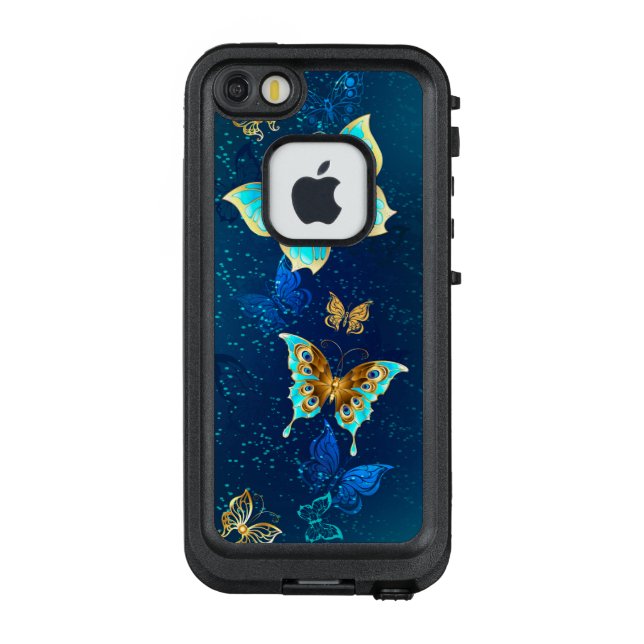 Funda Para iPhone De LifeProof Mariposas doradas sobre fondo azul (Reverso)