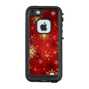 Funda FRÄ’ De LifeProof Para iPhone SE/5/5s Navidades Copos de nieve dorados con fondo rojo